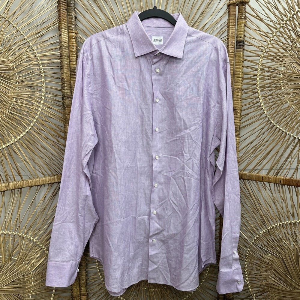 Armani Collection Sz Large 30% Linen‎  Button Up Purple Men's - Picture 2 of 7